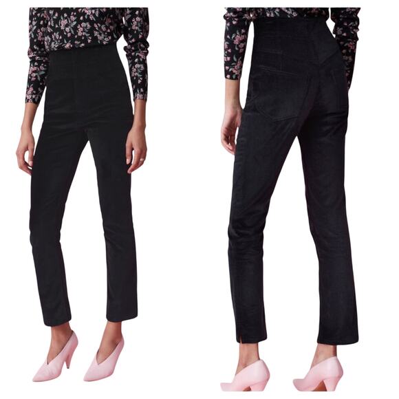 NEW Rebecca Taylor Velveteen Pants Black Velvet High Waisted Straight Leg Size 6 - Picture 3 of 10